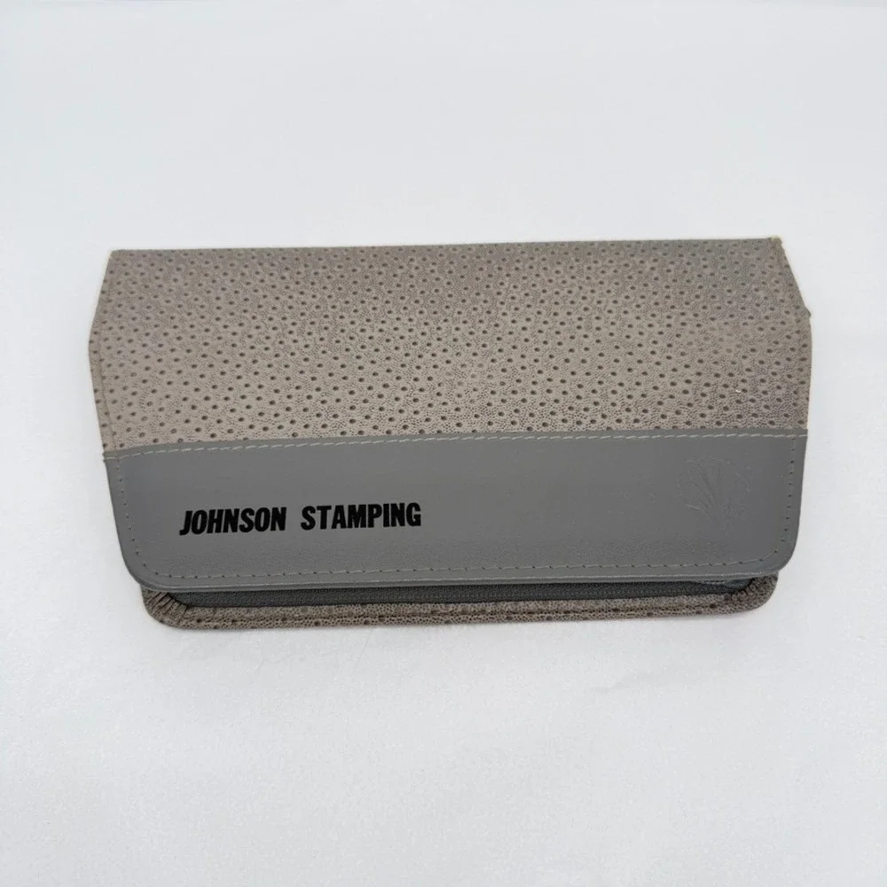 Johnson Stamping Manicure Set VTG Ostrich Embossed Grey Travel Kit Italy‎ Made